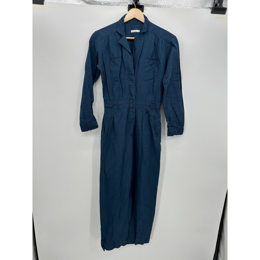 Lily Ashwell‎ Womens Navy Blue Cotton Utility Jumpsuit Boiler Suit Sz 0 Long Slv